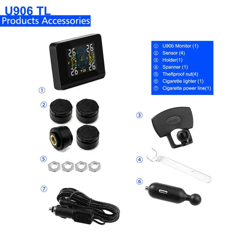 Беспроводная автомобильная система контроля давления в шинах CAREUD U906 TPMS + 4