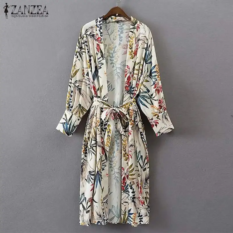 

Summer ZANZEA Floral Printed Long Cardigan 2019 Women Casual Lace Up Long Sleeve Beach Party Tops Shirt Kimono Blouse Blusa