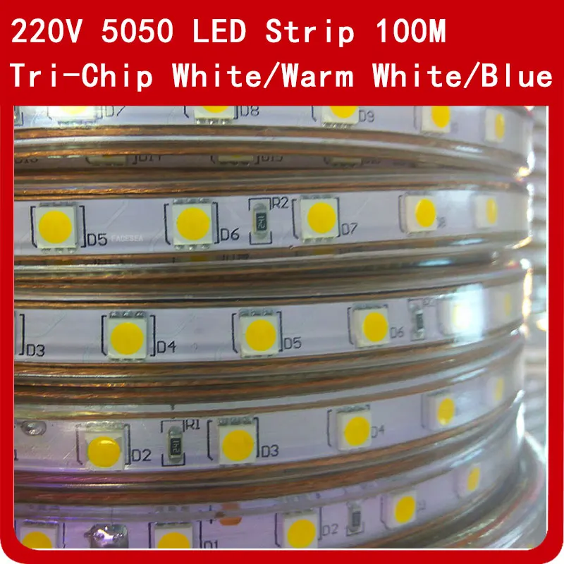 100 м Светодиодная лента Гибкая СВЕТОДИОДНАЯ SMD 5050 AC 220 В Высокая яркость 60