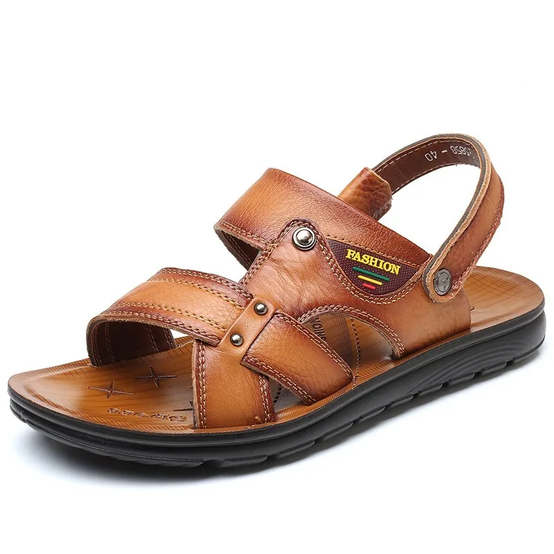 

Qzhsmy Sandals Button Genuine Leather Soft Free Shipping Beach Outdoor Man Shoes Elegant For Adult Man Leisure Male Shoe