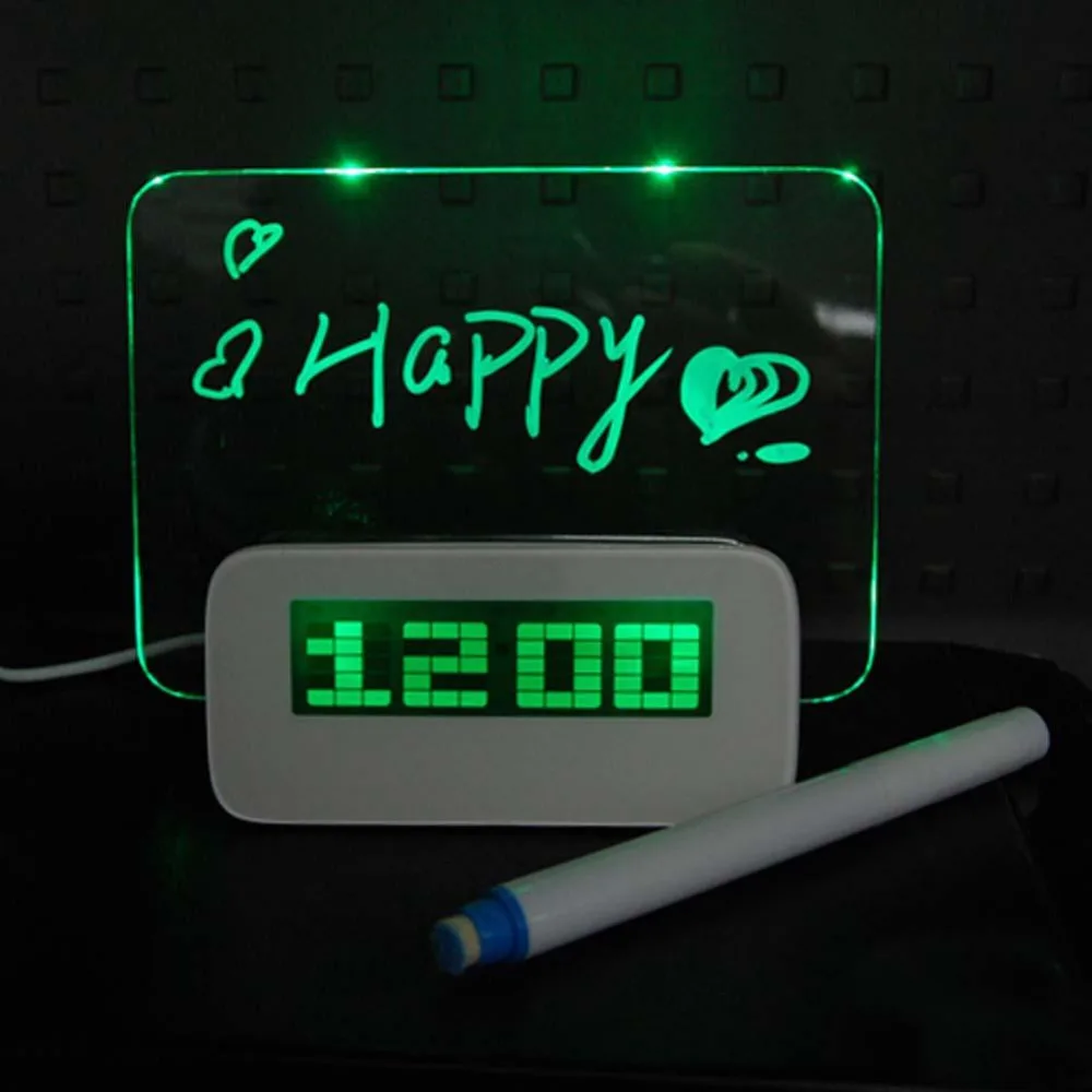 

Digital LED Light Fluorescent Message Board Thermometer Calendar Alarm Green travel clock digital calendar led message board