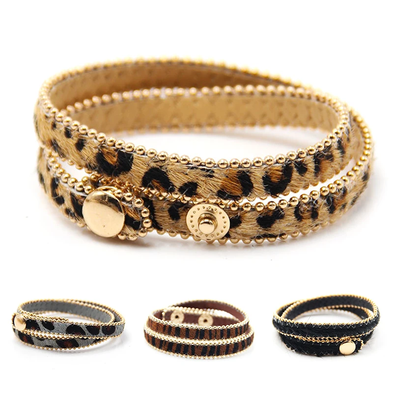 

1PC Multicolor Leopard Print Exquesite Button Bracelet Wedding 4 Colors Adjustable Alloy Bead Gifts Fine Gifts For Women