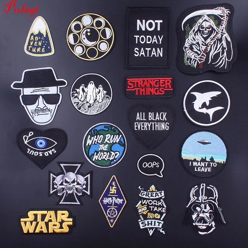 

Pulaqi Star War Punk Style Iron-on Patches Embroidered Sewing Applique For Clothes Apparel DIY Letter Skull Badges Parches H