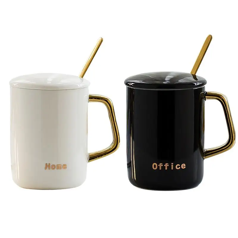 400ml Ceramic Cup with Lid and Spoon Simple Coffee Mug with Anti