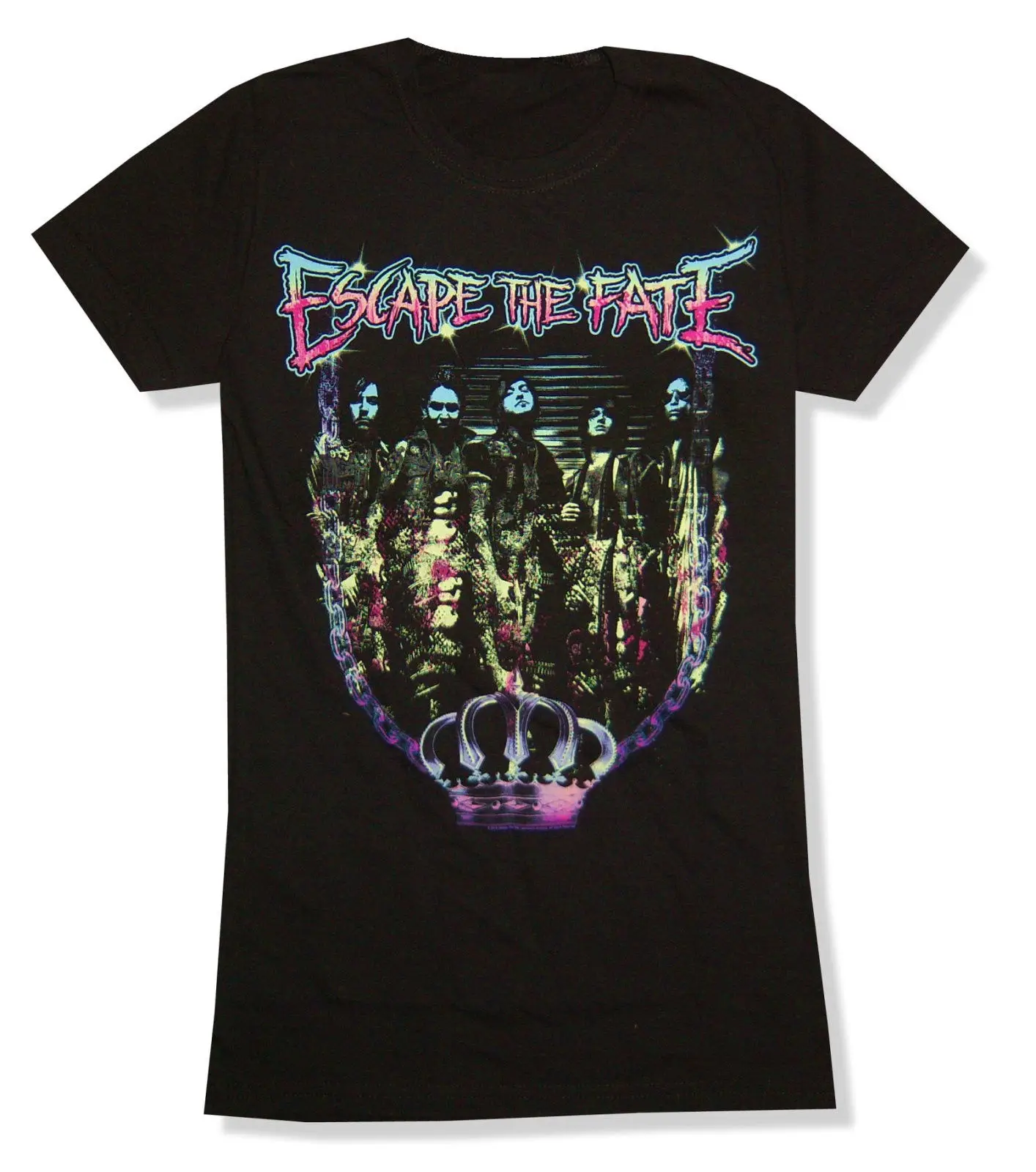 

ESCAPE THE FATE CROWN BAND PHOTO GIRLS JUNIORS BLACK SHIRT NEW OFFICIAL