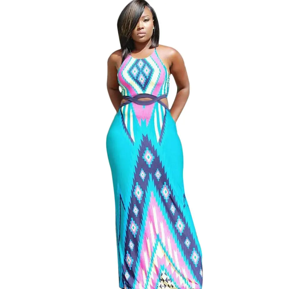 COSMERA On Sale Sexy Sheath Dress Women Boho Retro Ethnic Off Shoulder Spaghetti Strap Cut Out Maxi Dresses Beach Sundress | Женская