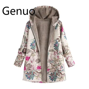 

hooded Coats Cotton Winter Jacket Womens Outwear coat Warm Outwear Floral Print Hooded Pockets Vintage Oversize Coats