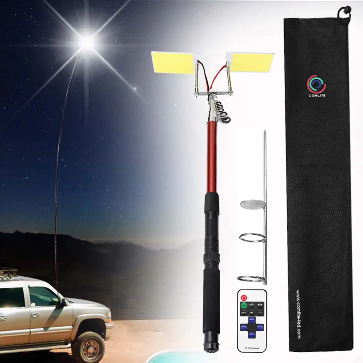 3.75M 12V Telescopic LED Fishing Rod Outdoor Lantern Camping Lamp Light