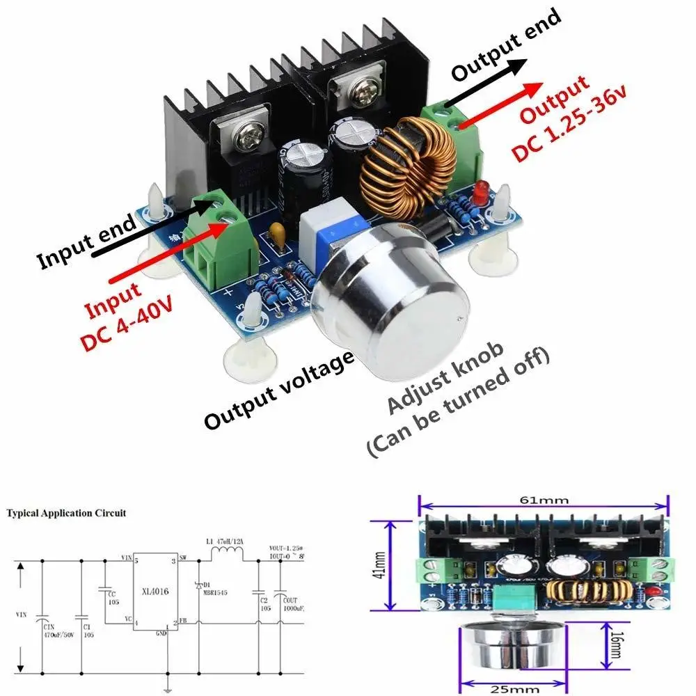 Buck Converter 4V-40V 1.2V-36V 200W 8A XL4016 Step-Down Voltage Power Modul