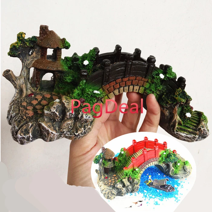 Fish Tank Aquarium Ornament Bridge Freshwater Ornament Chinese Archaic Rhyme Arch Bridge L21cm