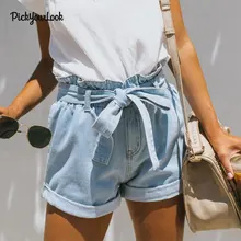 PickyourLook Lace Up Denim Female Short Jeans for Women Casual Summer Ladies Hot Light Blue Sexy Denim Female Shorts Femme light blue super sexy side bind denim mini hot pants