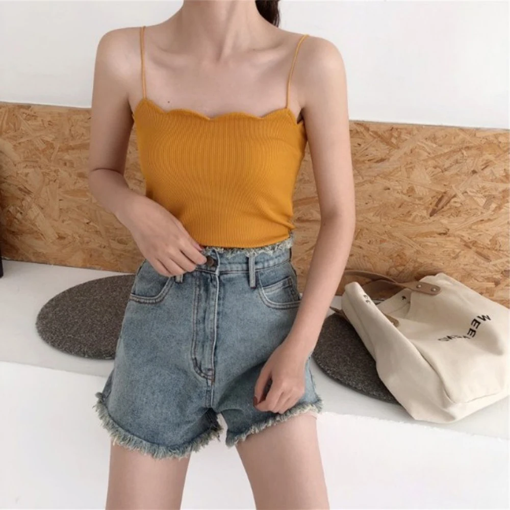 

Women Tank Tops Slash Neck Knitted Crop Tops Summer Camisole Sexy Vest Off Shoulder Halter Stretch T-Shirt Strips Sling Girls