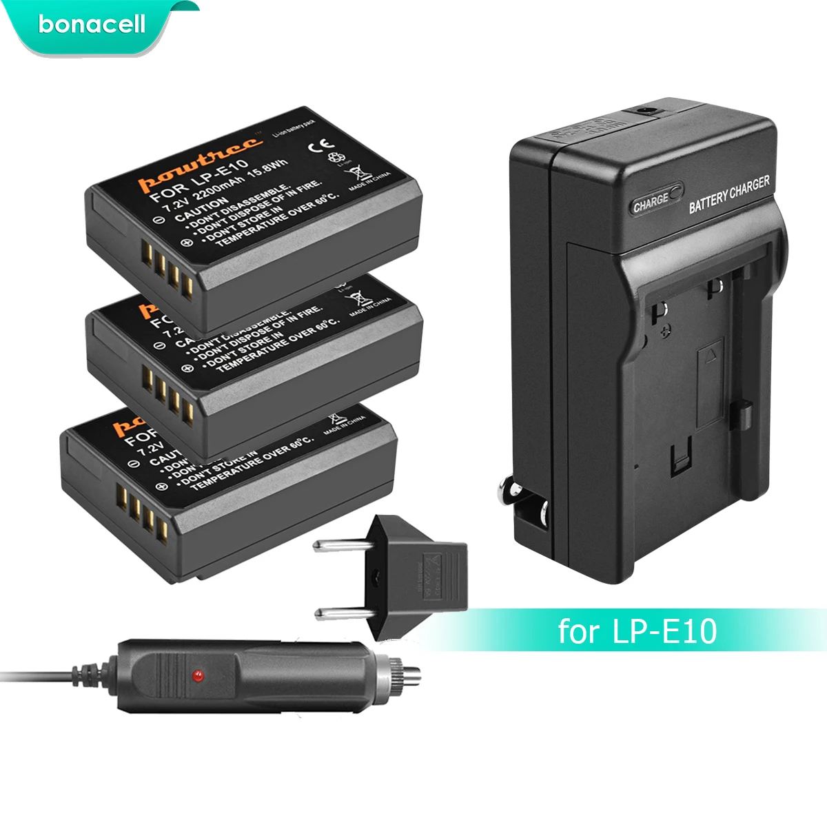 

Bonacell 2200mAh LP-E10 LP E10 LPE10 Camera Battery+Charger For Canon 1100D 1200D 1300D Rebel T3 T5 KISS X50 X70 Battery L10