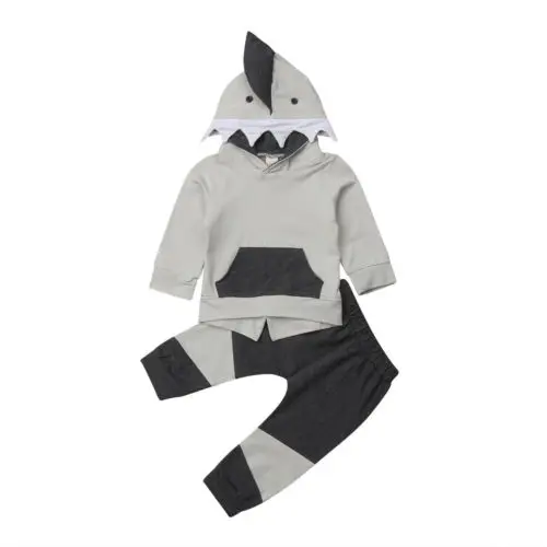 Emmababy Little Shark Fashion Children Boy 3D Hooded Long Sleeve Tops Pant 2PCS Outwear Autumn Winter Clothes |