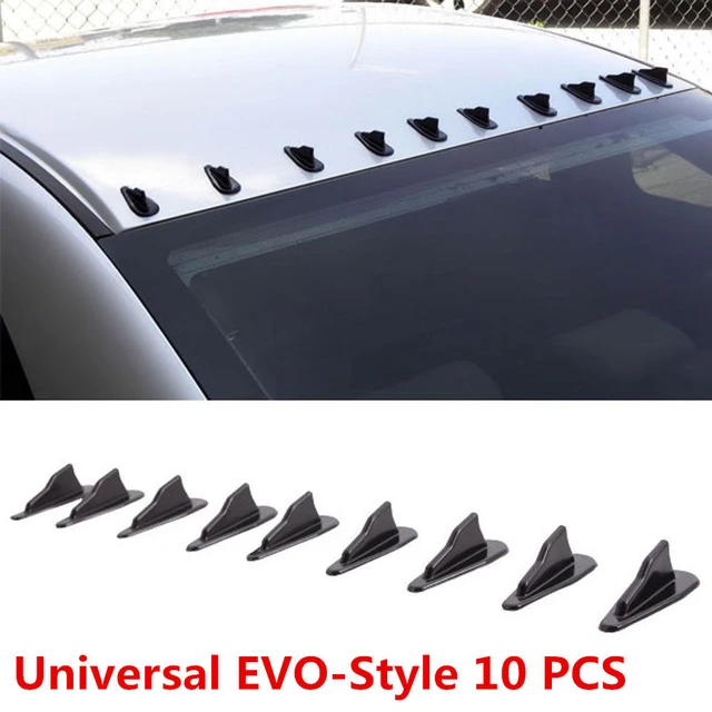 6pcs Black Car EVO-Style PP Roof Shark Fins Spoiler Wing Kit Vort T2W
