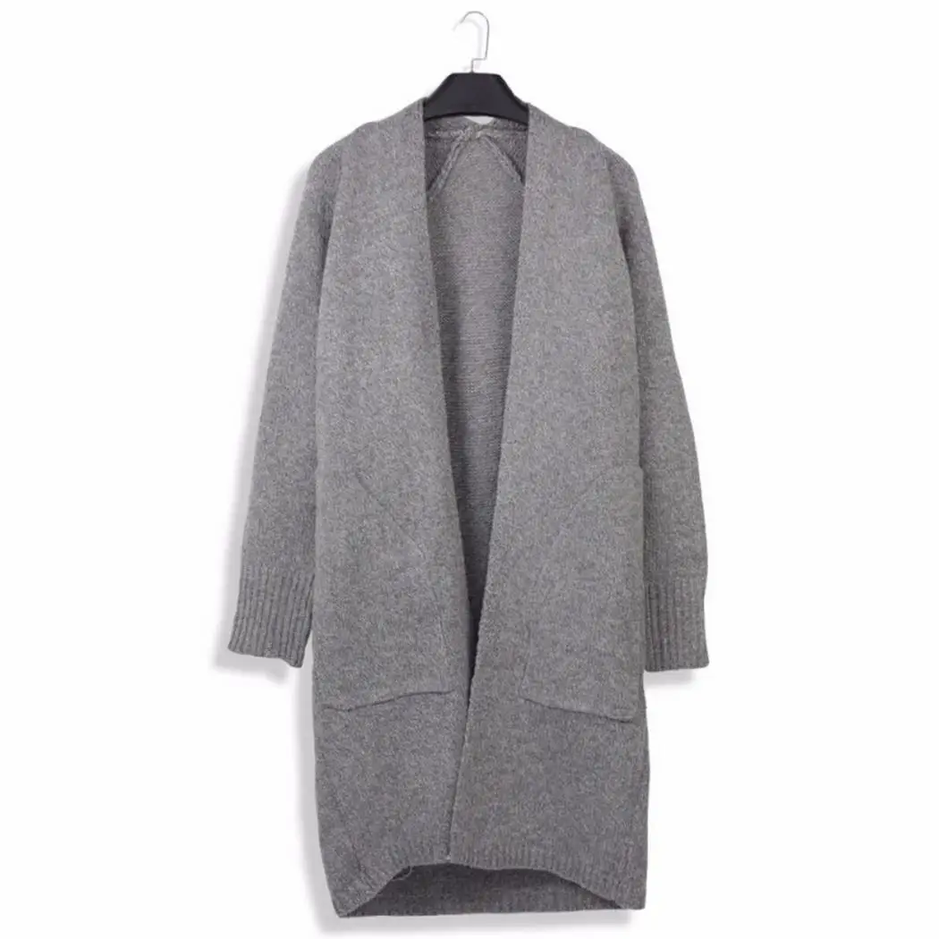 Women Fashion Loose Coat Mid-length Autumn Winter Front No Causal Casual Solid Raglan Sleeve Open Sweater |