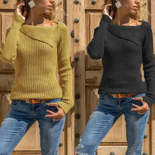 Womens Long Sleeve Pullover Tops Sweater Ladies V Neck Jumper Knitwear O Neck Solid Pullover `Cloth