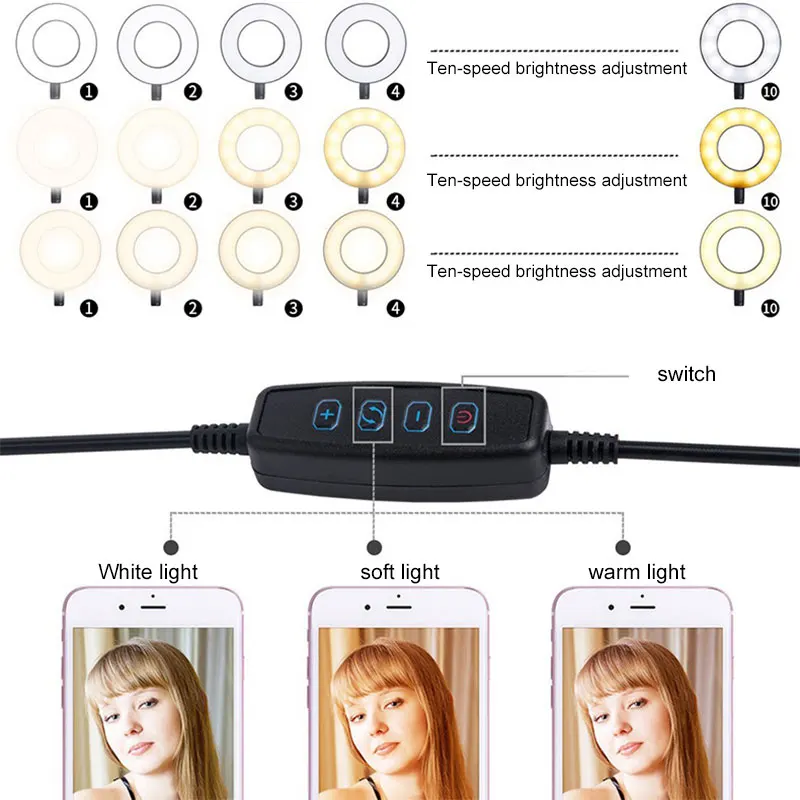 Светодио дный светодиодная кольцевая лампа для телефона видео Лампа для фотостудии селфи макияж освещение камера лампа для живого шоу+ мобильный телефон держатель CF742