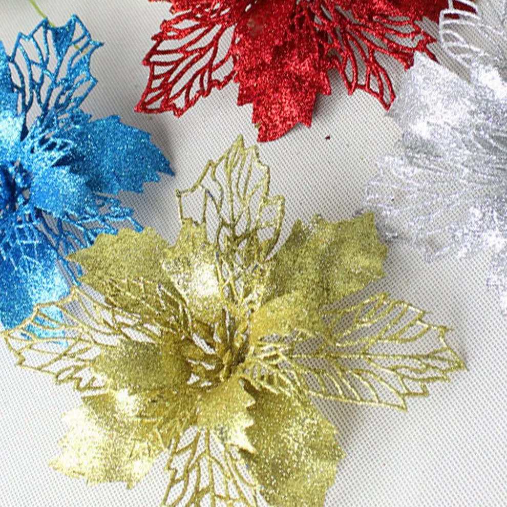 

18cm Glitter Artificial Flower Christmas Tree Decoration for Wedding Party Fake Flower Home Decor Supplies
