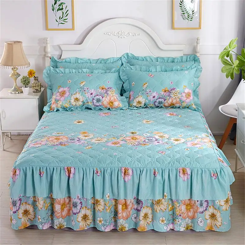 

2019 Hot 150x200cm High Quality Bed Cover Protective Cover Quilted Thickened Lace Bed Skirt Bed Cover/Pillowcase Floral Series