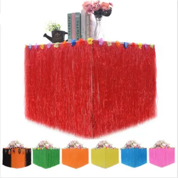 

2019 Hot Hawaiian Grass Table Skirt Hibiscus Flowers Tropical Luau Beach Tiki Party Decor