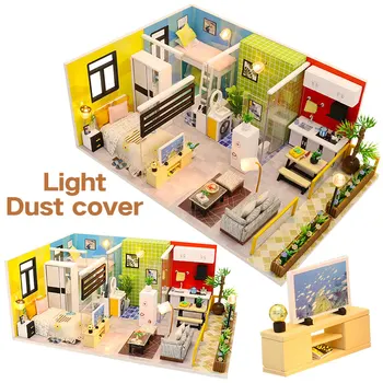 

DIY Wooden Doll House Miniature Simple and Warm Home Dollhouse Furniture Kit Toys for Children Christmas Birthday Gifts