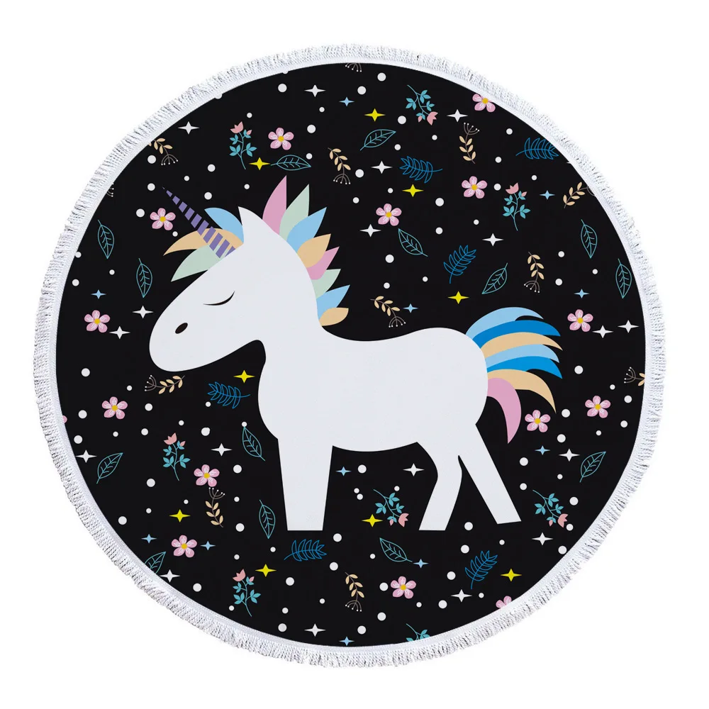 Серия Dream Unicorn, круглое пляжное полотенце розового цвета с большими кругами и кисточками, банное полотенце из микрофибры, летний Коврик для йоги, гобелен, плотная махровая ткань