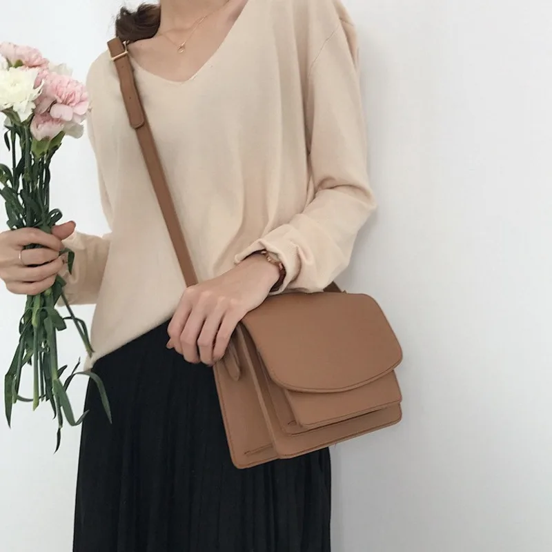 

Kisstyle Women Handbag High Quality Soft PU Leather 2019 Vintage Female Tote Shoulder Bag Leisure Ladies Flap Messenger Bags