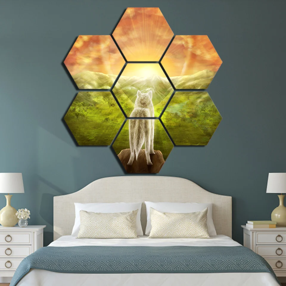 

Canvas Prints Painting Wall Art 7 Pieces Abstract Possibilities Poster Modular Wolf And The Planet Pictures Home Decor Framework