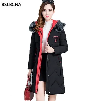 

5XL Big Hair Collar Cotton Padded Winter Jacket Women Tops Long Korean 2019 Casual Down Cotton Thicker Warm Hooded Parka A567