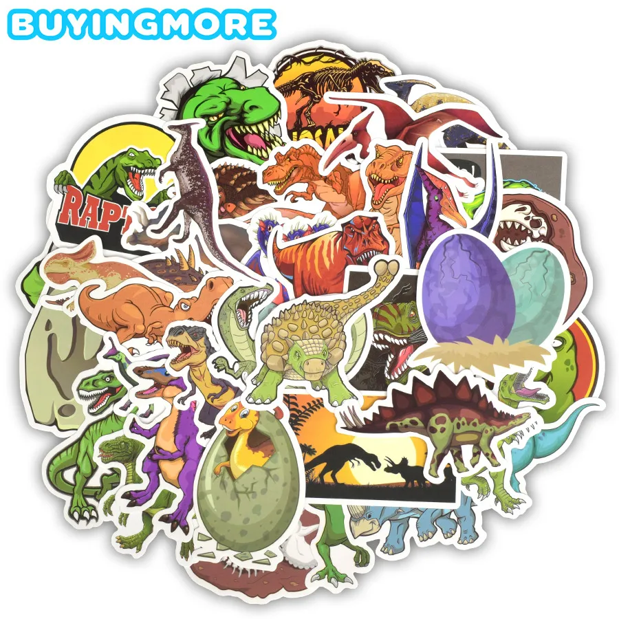 

50 PCS Jurassic Dinosaur Stickers Toys for Children Tyrannosaurus Rex Animal Sticker to DIY Laptop Skateboard Guitar Fridge Car