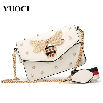 

Small Pu Leather Crossbody Bags For Women 2020 Chains Bee Shoulder Messenger Bag Female Ladies Sling Luxury Handbags Designer
