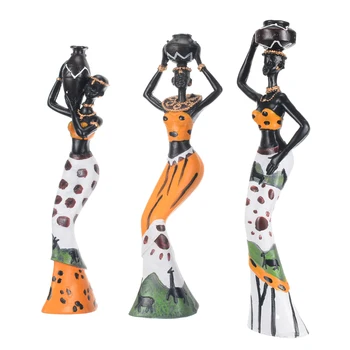 

3pcs Exotic African Lady Figurines Set Resin Statue Ornament Art Home Desk Sculpture Decors For Home Office