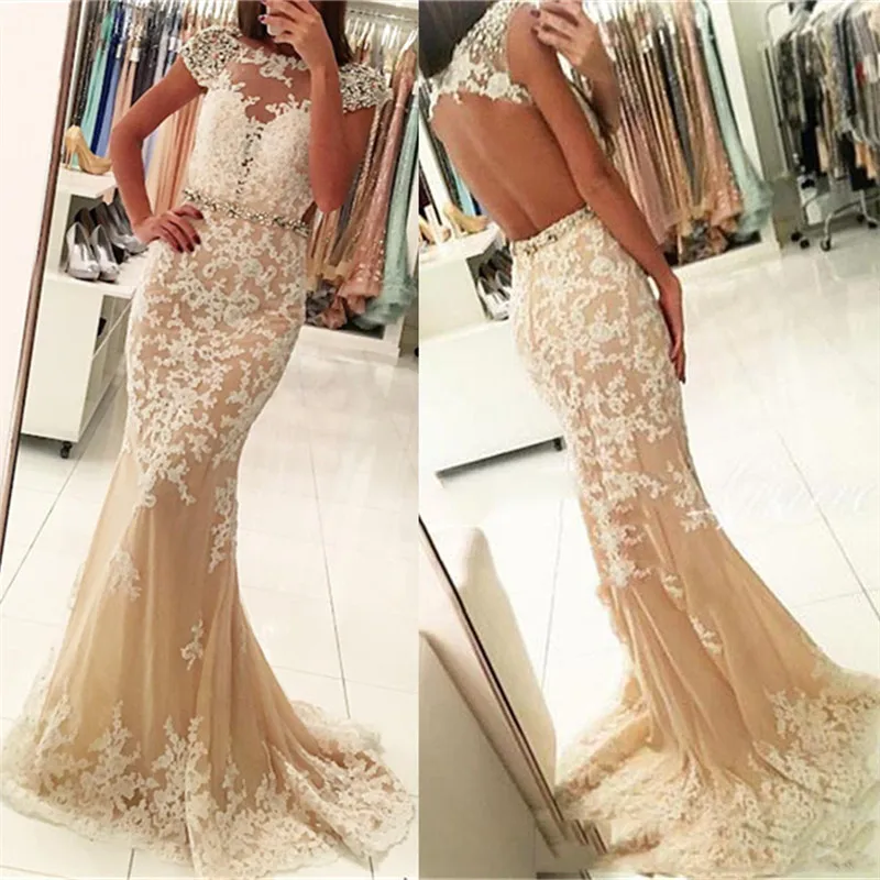 

vestidos de gala New Elegant Prom Dresses Long Appliques Tulle Evening Dress Mermaid Backless 2019