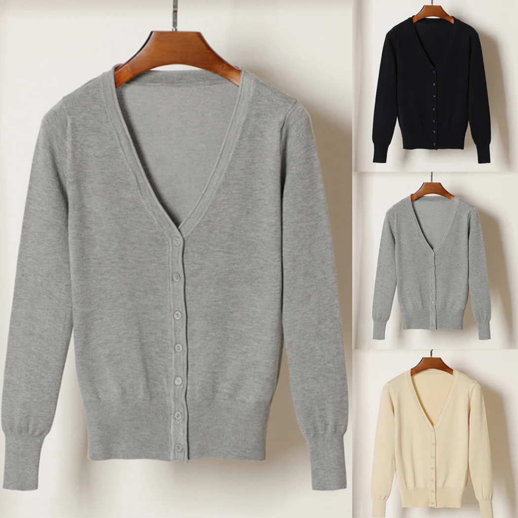 

Elegant Ladies Button Long Sleeve Soft Sweater Thin Cardigans 2018 Women Autumn Spring V-Neck Knitted Cardigan Plus Size