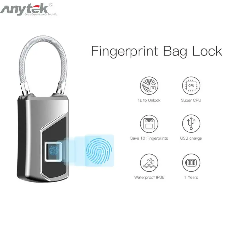 

Anytek L1 Multifunctional Smart Keyless Fingerprint Lock for Car Motorcycles IP66 Waterproof Anti-theft Door Suitcase Padlock
