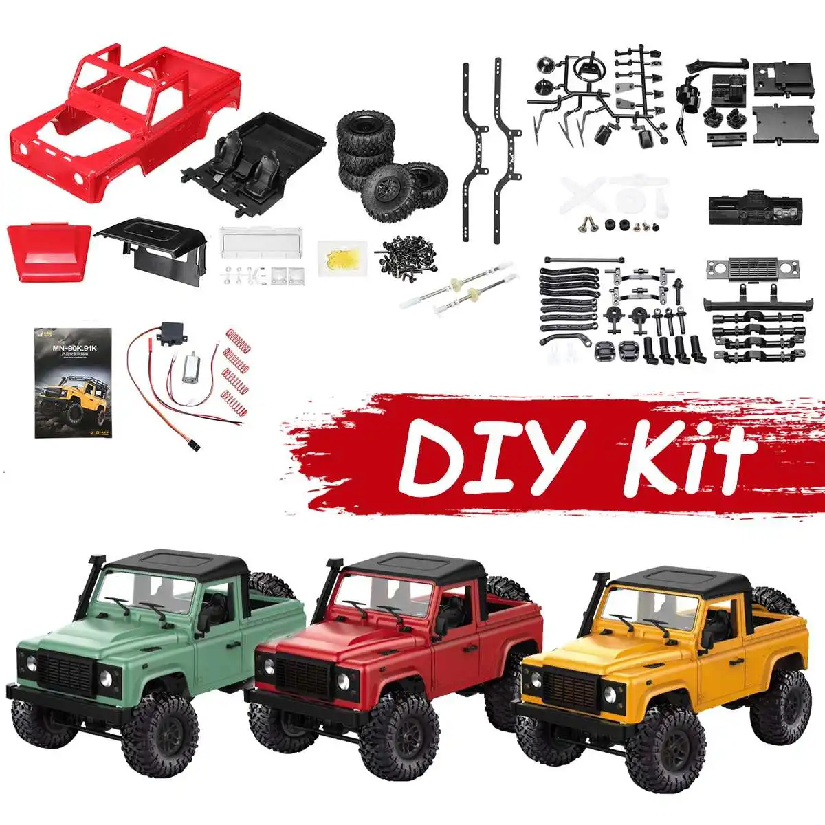 RC автомобилей DIY Kit D90 1/12 2,4G 4WD Off-road военный грузовик багги дети удаленного игрушки модель Цвета Пластик Металл гусеничный Запчасти