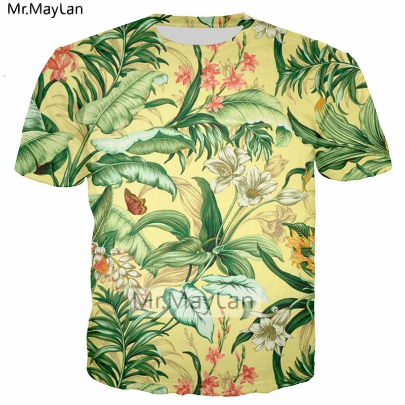 

Palm Flowers 3D Print Florals Tshirt Women/men Hiphop Hipster Casual T-shirt Boys Modis T shirt Man Summer Gold Clothes Harajuku