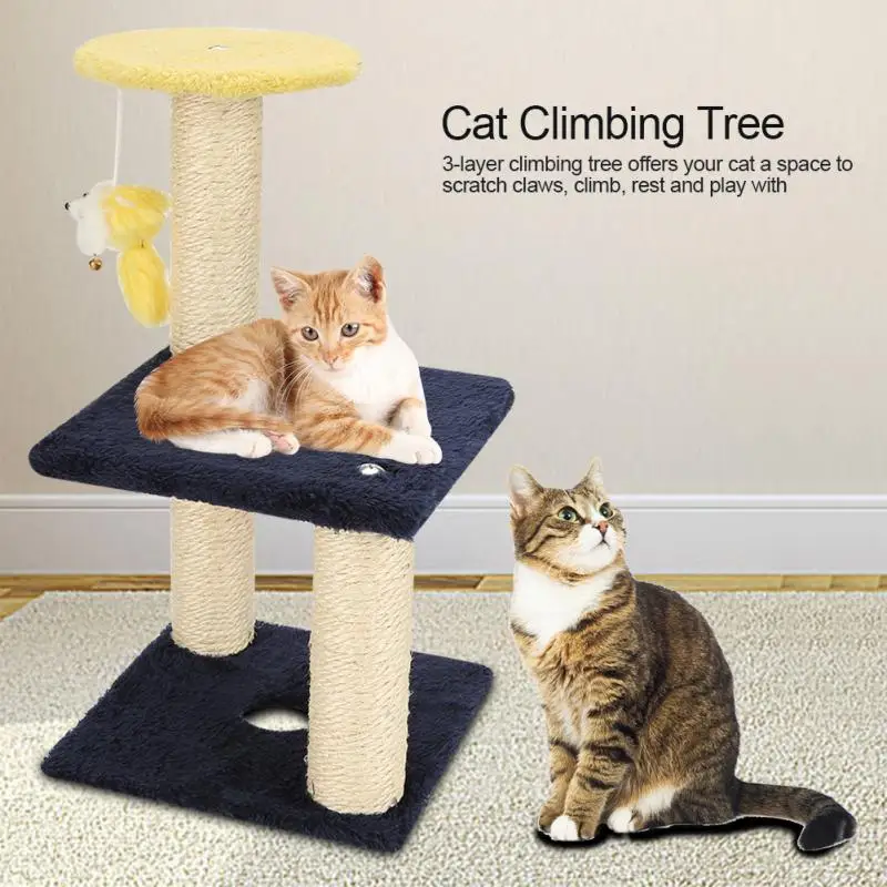 

New 3-Layer Cat Climbing Tree Scratching Post Board and Hanging Toy Home Pet Activity Center Natural Sisal Material is Non-Toxic