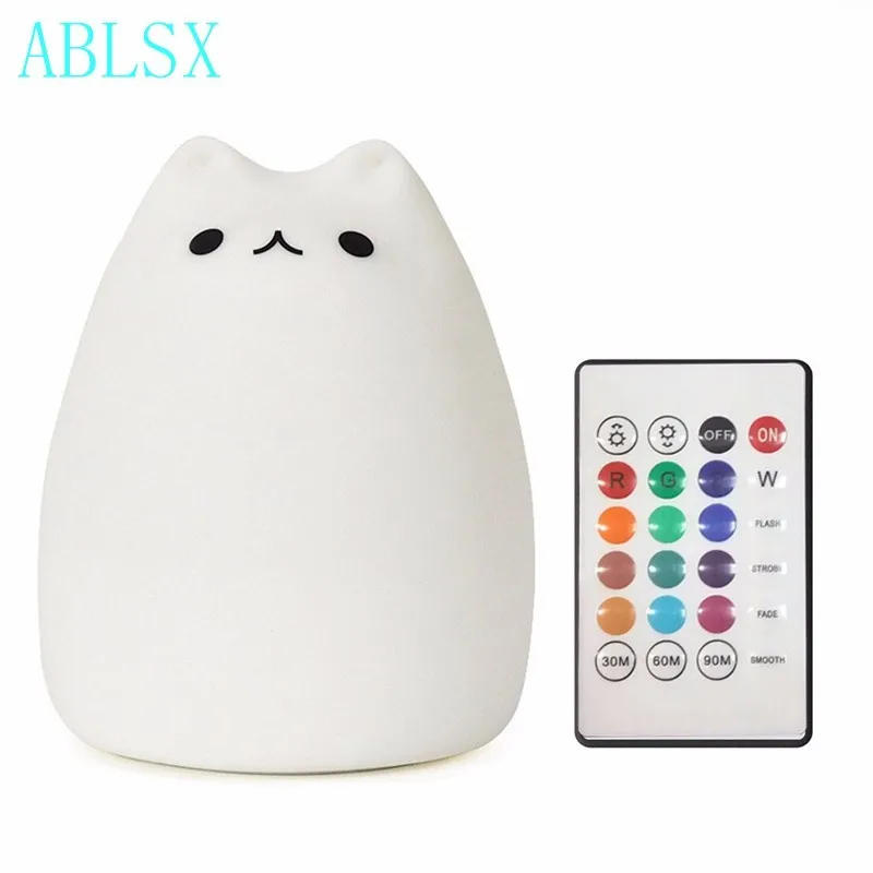  Cute Cartoon Cat Led Night Light Plus Size 3D Animal Luminaire Nightlight For Children Beside Lamp  - 32959625654