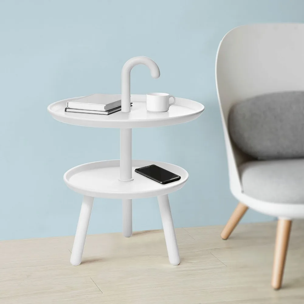 SoBuy FBT71-W, 2 Tiers Round Plastic Side Table Tea Coffee Table Bed Sofa End Table