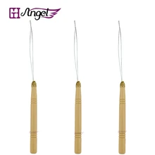 Ангелы 12 шт. с деревянной ручкой из нержавеющей Стали Нитевдеватель тянущий крюк иглы для микро кольца/бусины/петли инструменты для наращивания волос