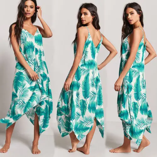 

2018 New Style Women Summer Chiffon Party Evening Beach Dresses Long Dress Sundress Blue Green Floral Pretty