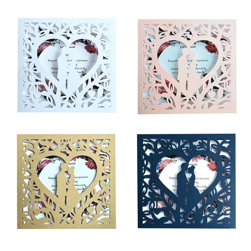  10pcs Laser Cut Bride and Groom Wedding Invitations Cards Greeting Cards Event Elegant Lace Favor E - 32958238587