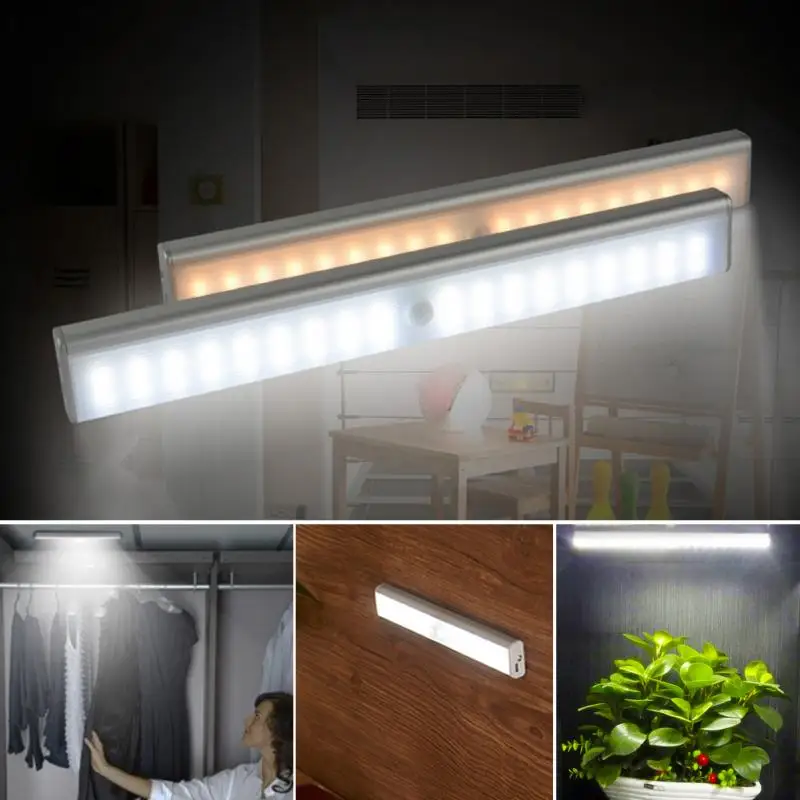 

36 LED Sensing USB Rechargeable Under Cabinet Lightening Stick-on Cordless Motion Sensor Wardrobe Bar Super Bright Closet Light