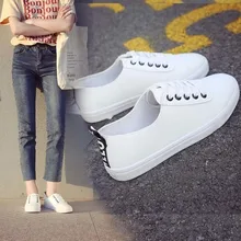 Spring And Summer White Casual Flat Shoes Female Lace up Simple Classic Breathble pu Shoes font