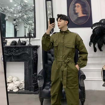 

Men Vintage Fashion Streetwear Harem Overalls pants Hip Hop Casual Cargo Male Long Sleeve Jumpsuit Multi-pocket Clothes DH011