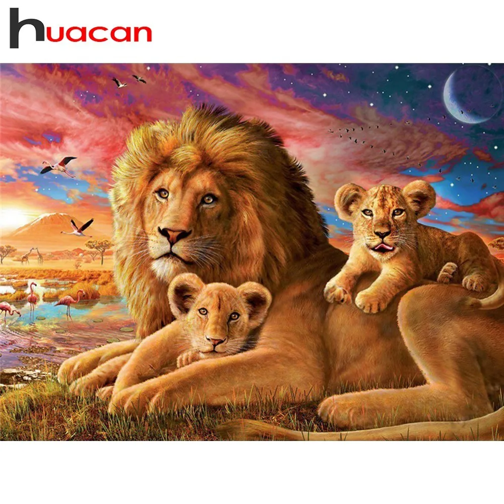 

Huacan Diamond Painting Lion Rhinestones Pictures Diamond Mosaic Full Drill Square Animals Tools Beadwork Diamond Embroidery