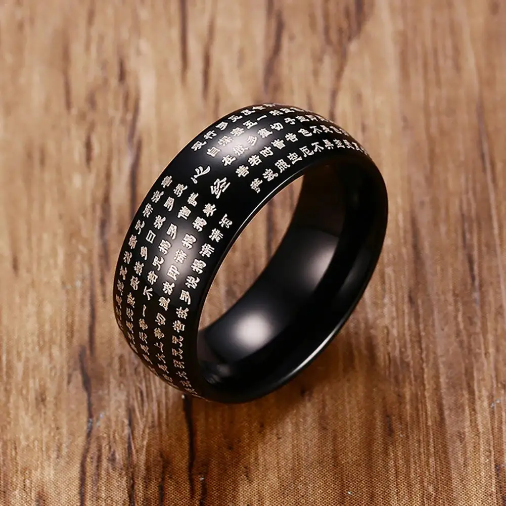 

Men's Wisdom Heart Sutra Dome Ring In Chinese Words For Men Stainless Steel Folk-custom Buddhism Band Male Jewelry 8MM