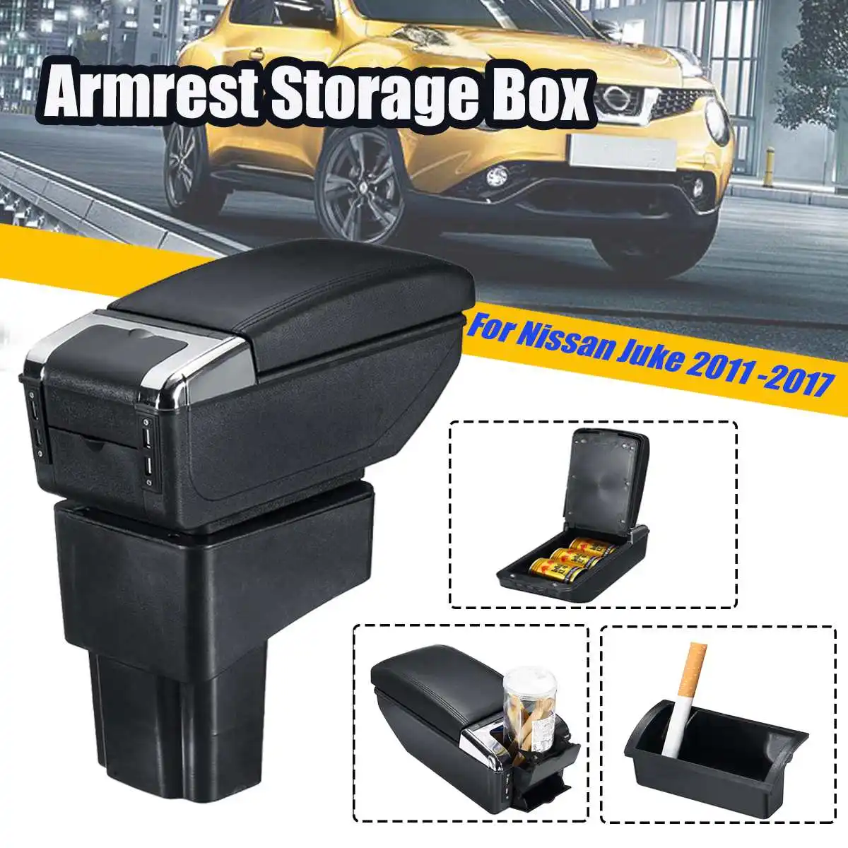 

For Nissan Juke 2011 -2017 Centre Console Storage Box Armrest Arm Rest Rotatable Box With Cup Holder Ashtray Car Accessories